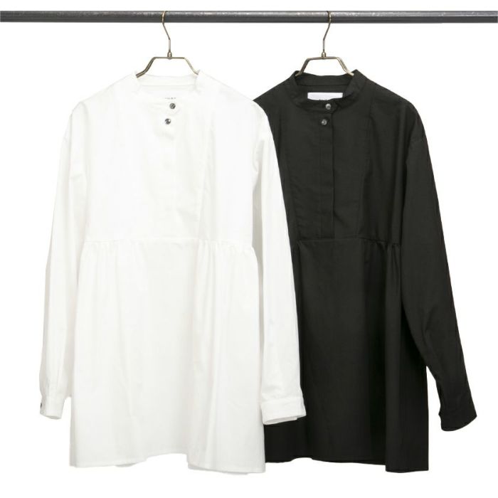 ホワイトブラックスタンドカラーペプラムシャツ2色展開