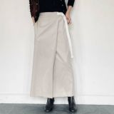 綿麻ラップスカート ベージュ　春夏におすすめの綿麻素材スカート