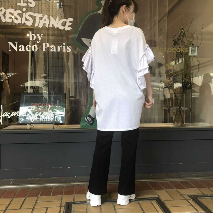 NACO PARIS（ナコパリ） 袖フリルビッグTシャツ