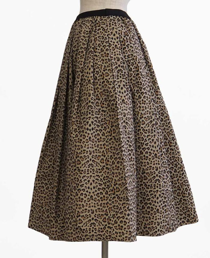 トレコード(TRECODE)黒ゴムフレアスカートレオパード柄