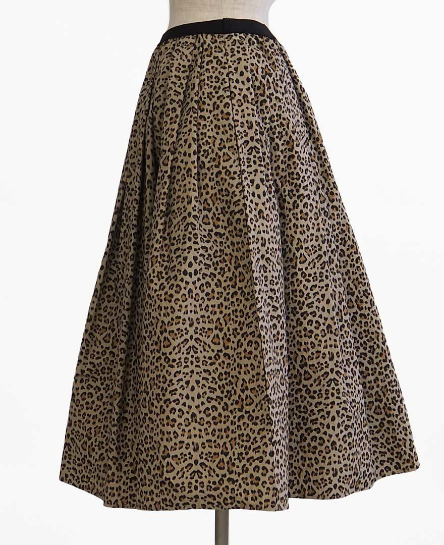 トレコード(TRECODE)黒ゴムフレアスカートレオパード柄