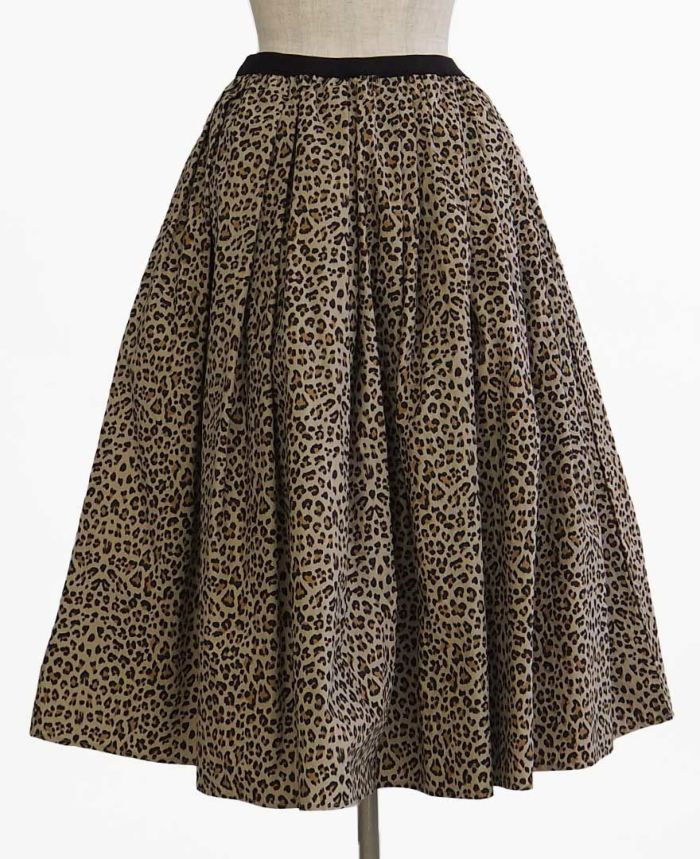 トレコード(TRECODE)黒ゴムフレアスカートレオパード柄