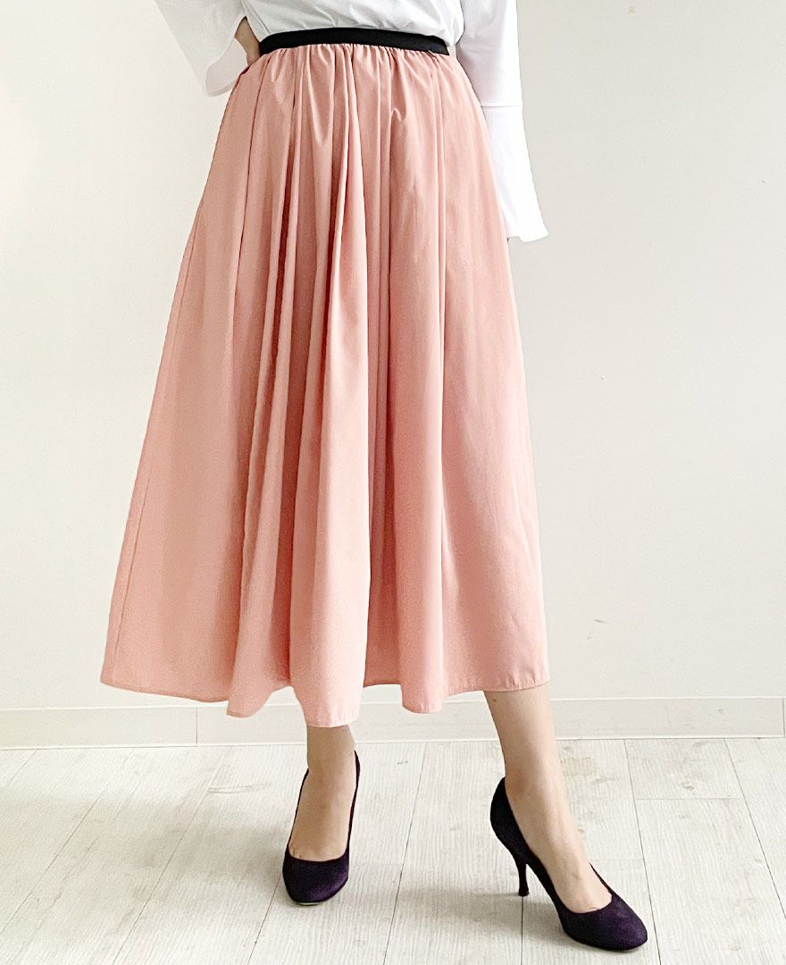 トレコード(TRECODE)黒ゴムフレアスカートピンクカラーマキシ丈