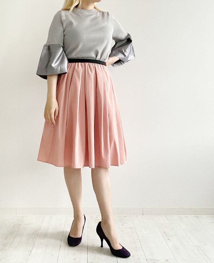 トレコード(TRECODE)黒ゴムフレアスカートピンクカラー