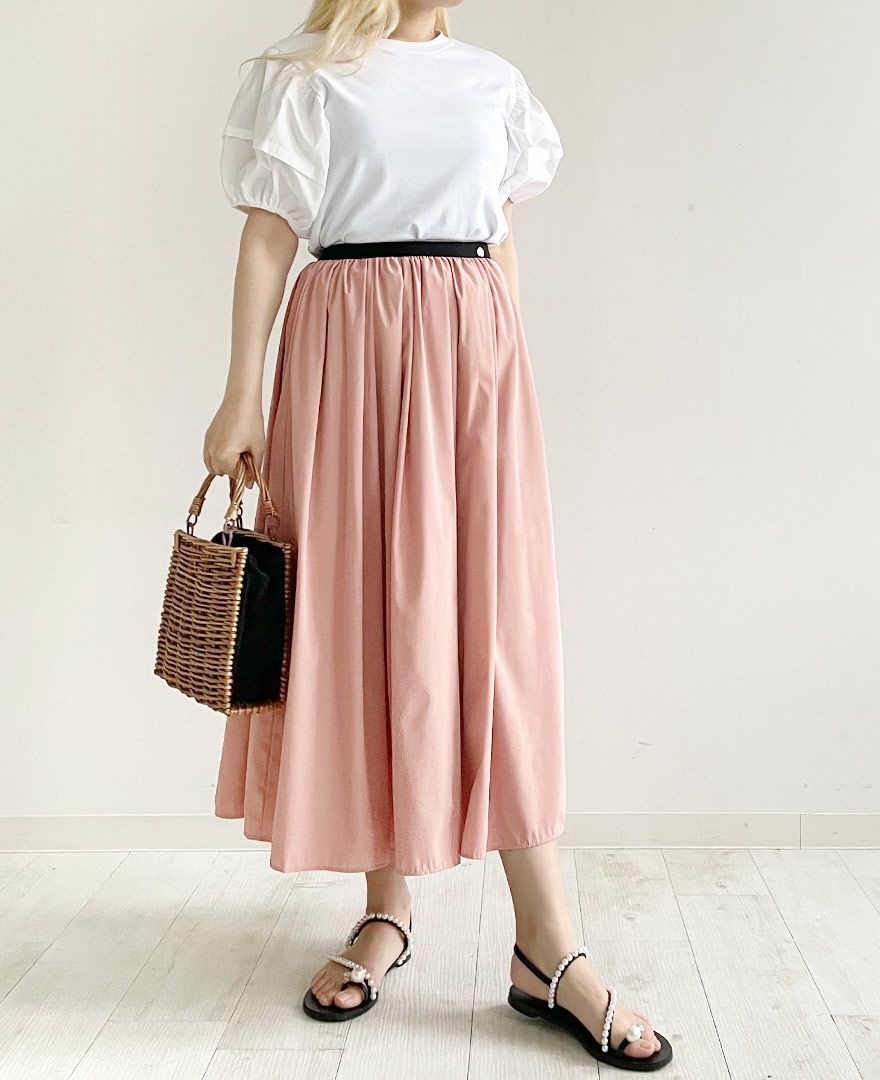 トレコード(TRECODE)黒ゴムフレアスカートピンクカラー