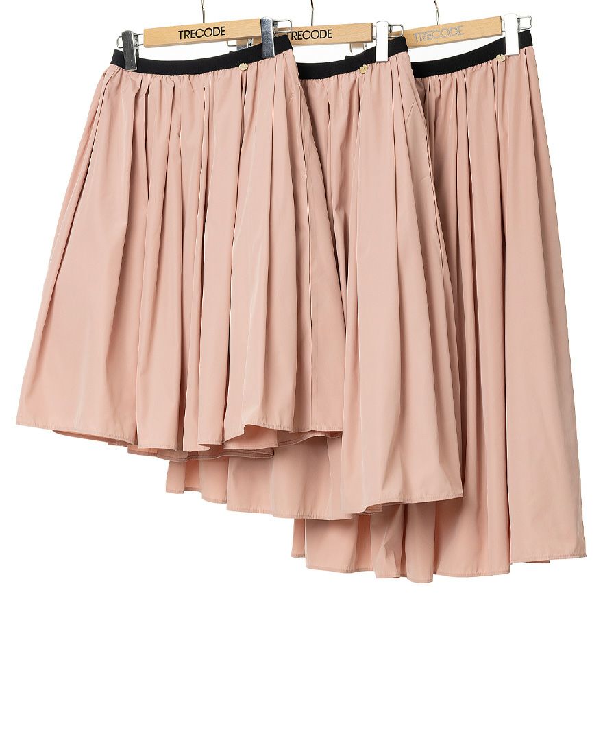 トレコード(TRECODE)黒ゴムフレアスカートピンクカラー