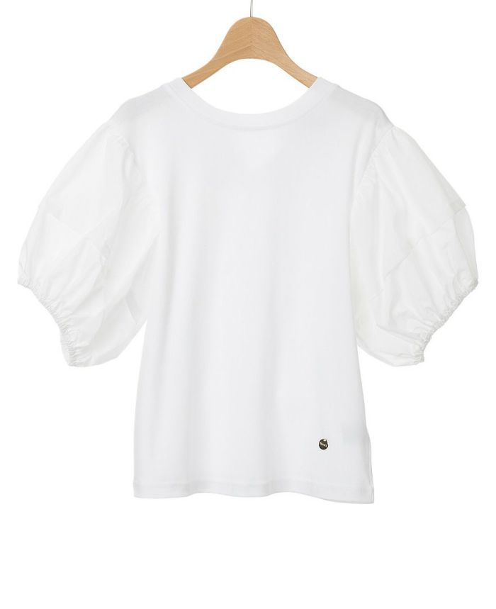人気のバルーン袖バックリボンTシャツホワイトカラー