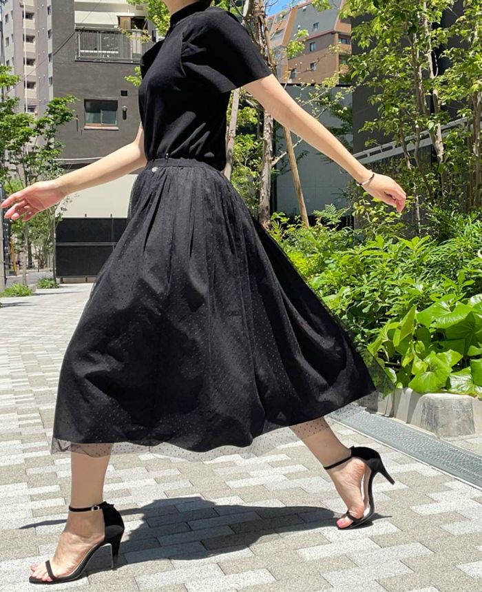 神戸・山の手ドットチュールスカート ブラック | CLOCHE ONLINE SHOP