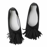 ふさふさタッセルが楽しいラウンドトゥフラットパンプス「穂 -minori-」ブラック
