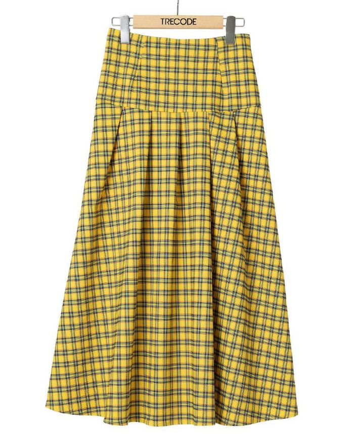 TRECODEのチェックスカートイエロー前面詳細