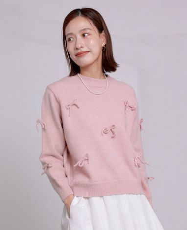 TRECODE トレコード 公式 秋冬 ニット リボン ホワイト ピンク 大人可愛い リボンニット TRECODE トレコード 公式 秋冬 ニット リボン ホワイト ピンク