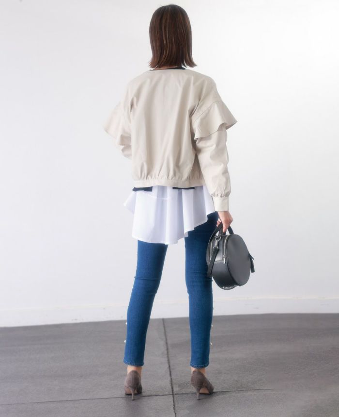 トレコード(TRECODE)フリル袖ブルゾン、ベストにもなる2WAY仕様。