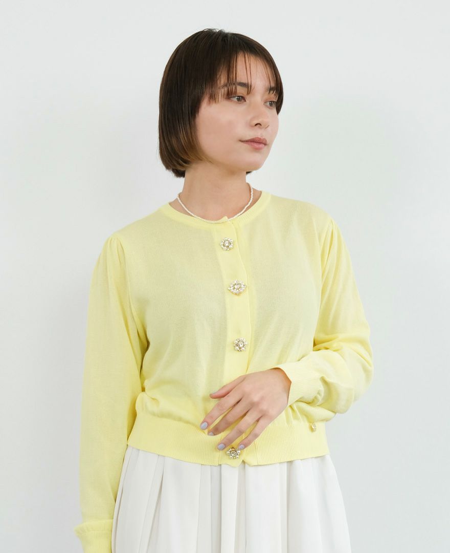 洗える⁄S-LLビジューボタンで華やかさをプラスする ビジューカーデ  