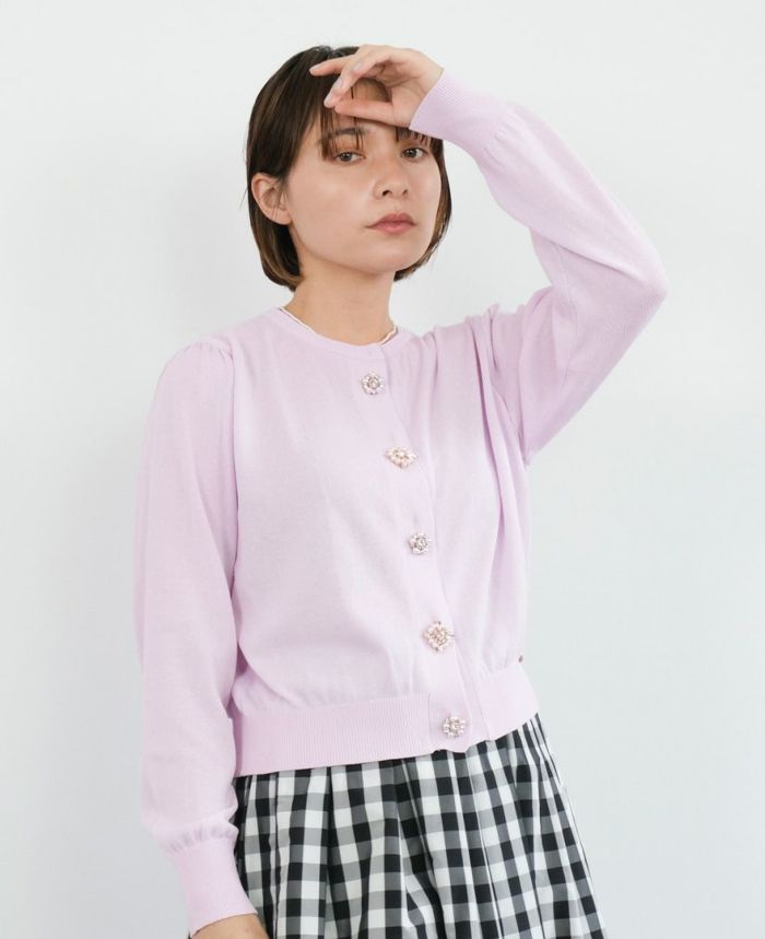 トレコード(TRECODE)華やかなビジューが可愛いビジューカーディガン春らしいイエローカラー