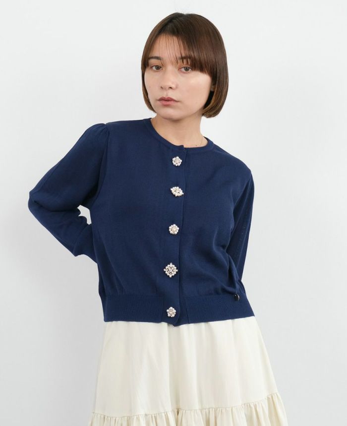 トレコード(TRECODE)華やかなビジューが可愛いビジューカーディガン女性らしい柔らかなラベンダーカラー