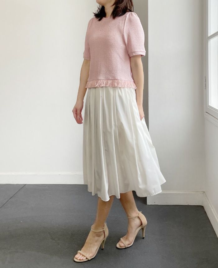 トレコード(TRECODE)裾のフリンジが可愛いニット春らしいピンクカラー