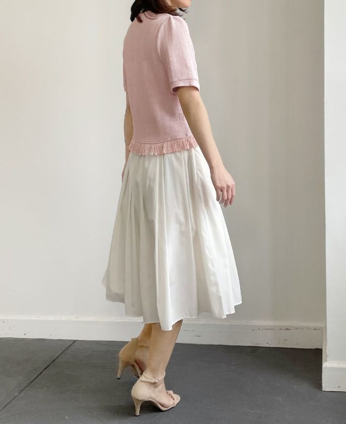 トレコード(TRECODE)裾のフリンジが可愛いニット春らしいピンクカラー