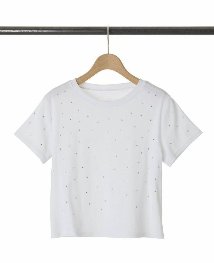 トレコード(TRECODE)ビジューTシャツ着回しの効くホワイトカラー