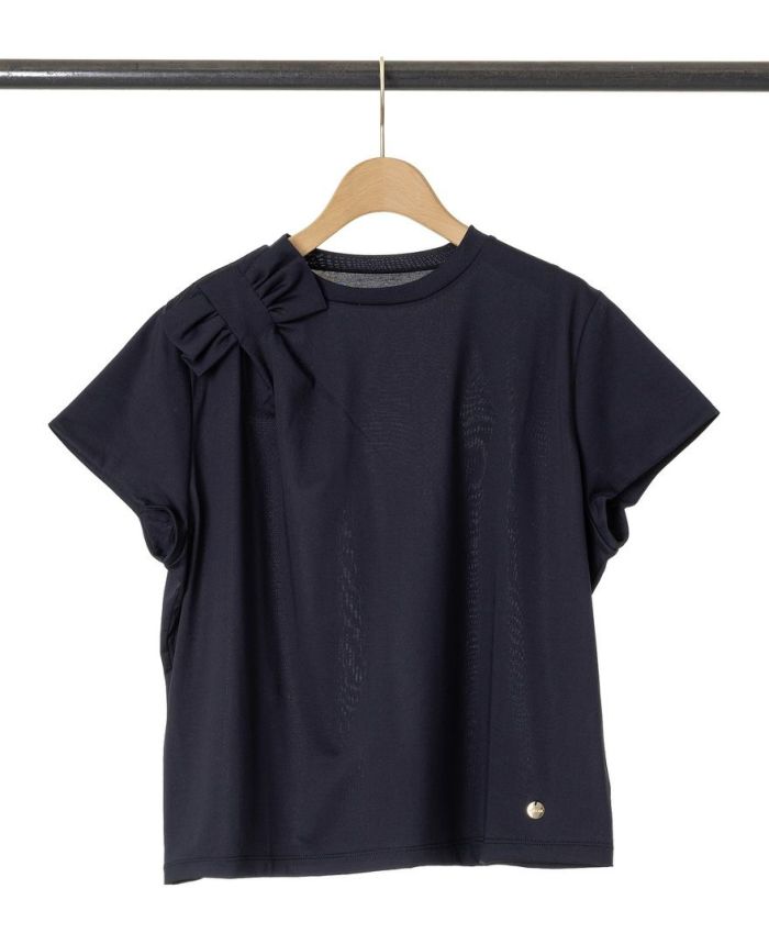 トレコード(TRECODE)肩リボンTシャツ万能ネイビーカラー