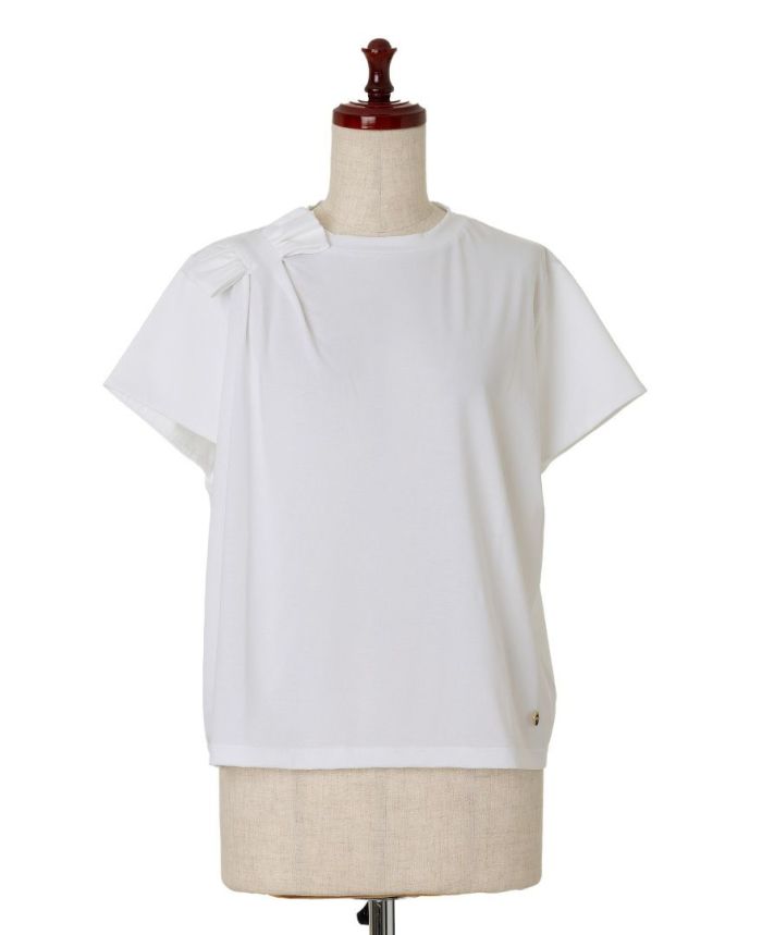 トレコード(TRECODE)肩リボンTシャツ涼し気なホワイトカラー