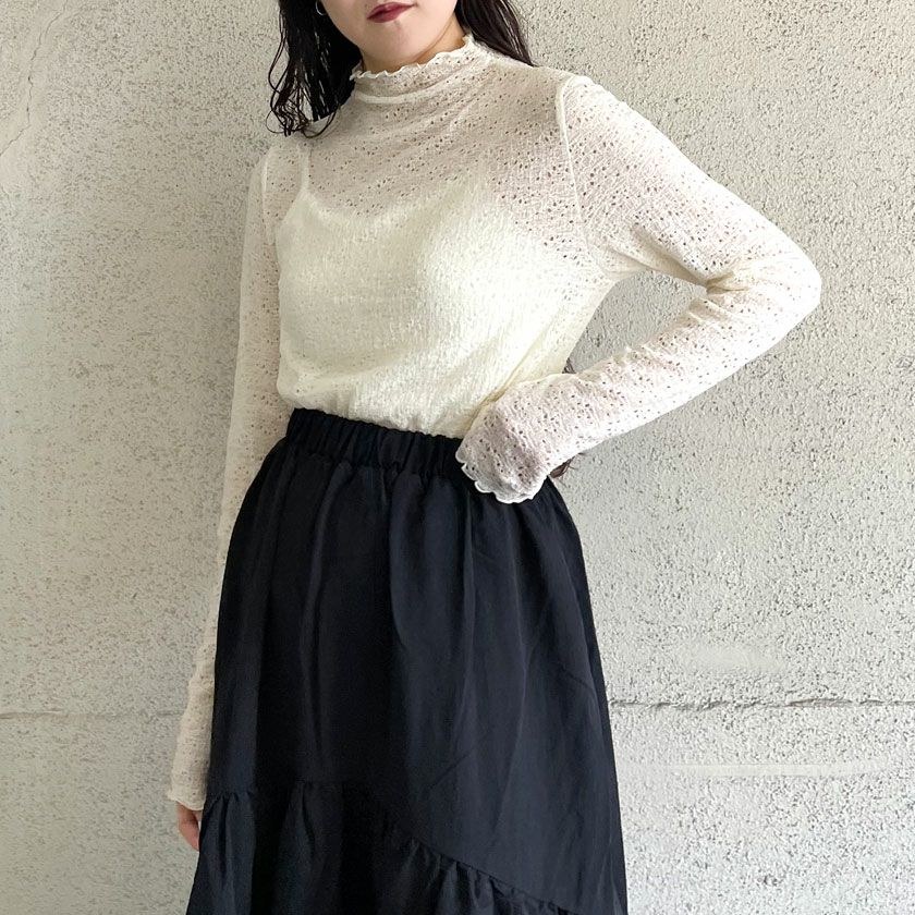 シャーリングレースボトルネックプルオーバー(3色)