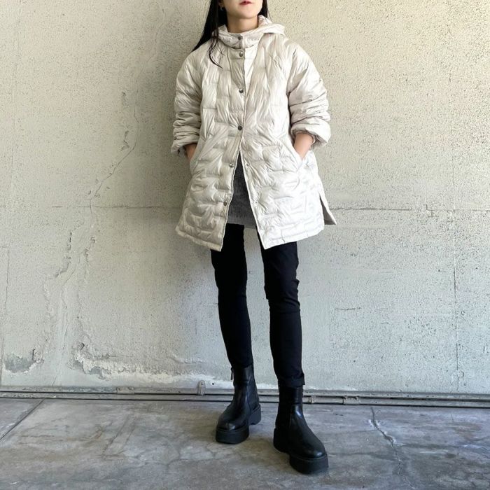 圧着キルト中綿フーディーコート(2色)