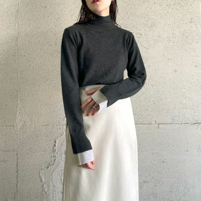 レイヤードスリーブハイネックニット(4色)