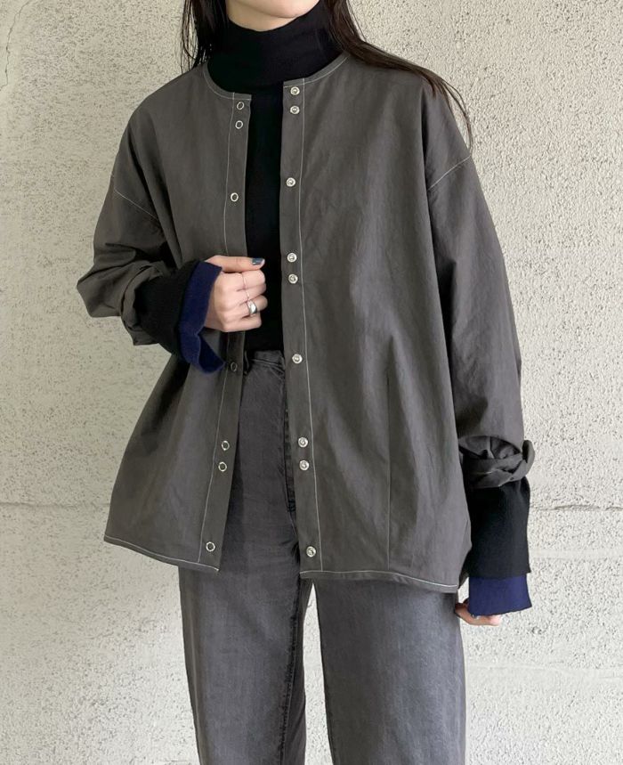 ノーカラーシャツジャケット(3色)
