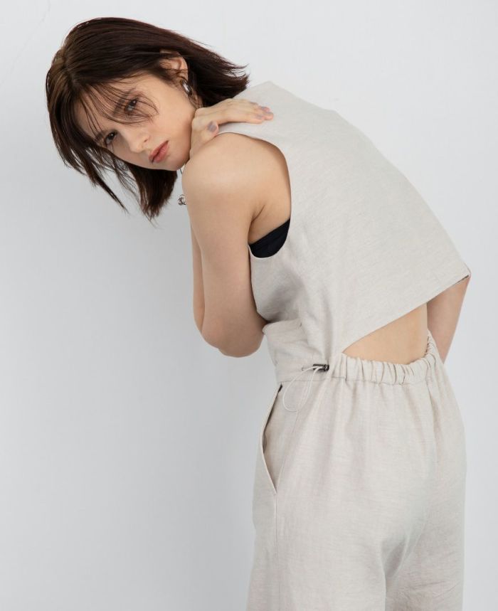 綿麻ジレオールインワン(2色)