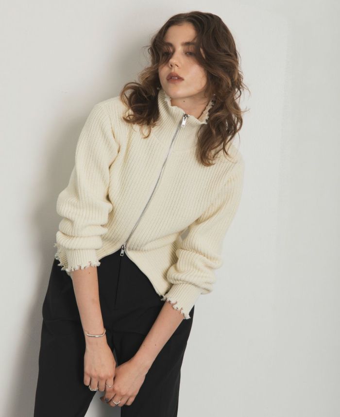 2WAYジップダメージニット(3色)