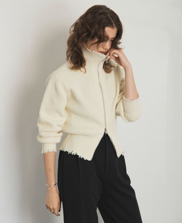 2WAYジップダメージニット(3色)