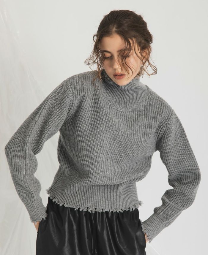 2WAYジップダメージニット(3色)