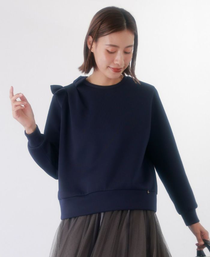 肩リボンダンボールプルオーバー トレコード TRECODE ふんわりシルエット　デイリーユース  大人可愛い ラクちん着映え