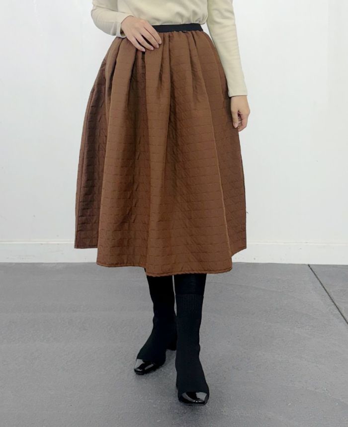 TRECODE トレコードのふんわりAラインが大人かわいい神戸・山の手スカート　キルティング調の千鳥格子柄