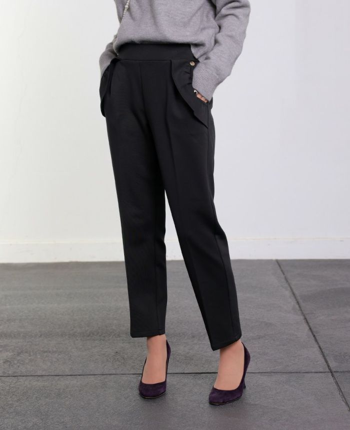 TRECODE トレコード 裏起毛であったか着心地ラクちん大人可愛いポケットフリルパンツ