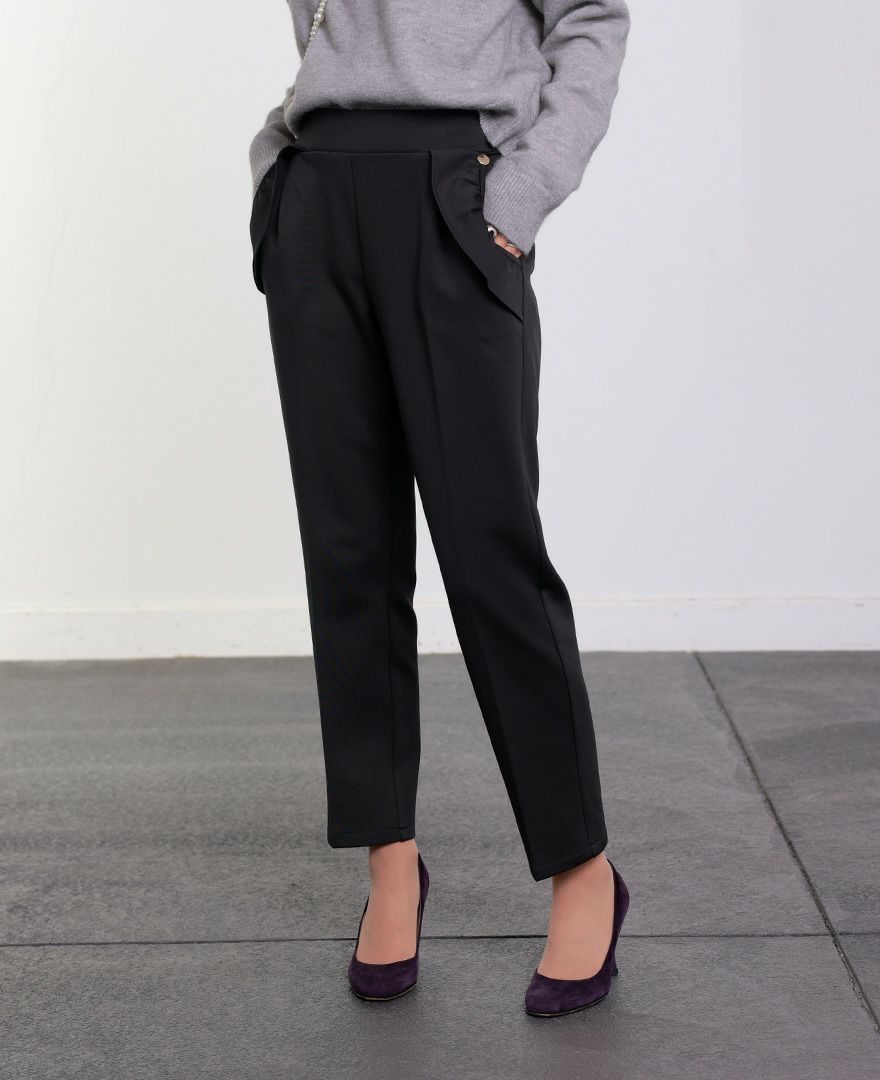 TRECODE トレコード 裏起毛であったか着心地ラクちん大人可愛いポケットフリルパンツ