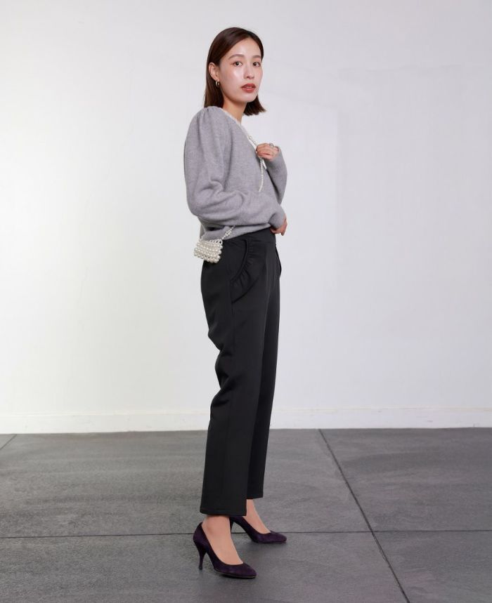 TRECODE トレコード 裏起毛であったか着心地ラクちん大人可愛いポケットフリルパンツ