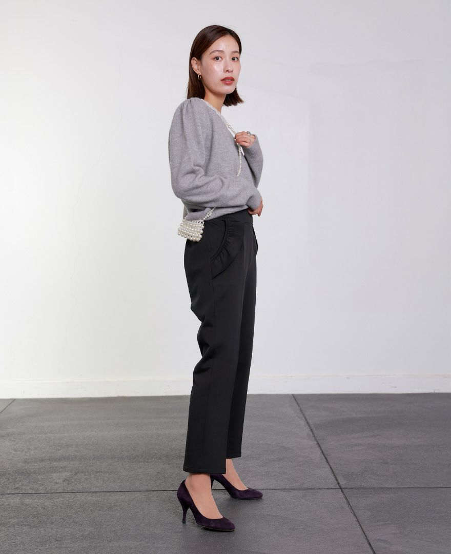 TRECODE トレコード 裏起毛であったか着心地ラクちん大人可愛いポケットフリルパンツ