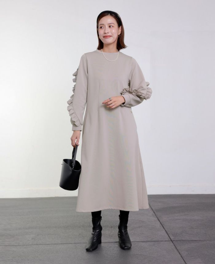 TRECODE トレコード 裏起毛であったか着心地ラクちん大人可愛いフリルデザインワンピース