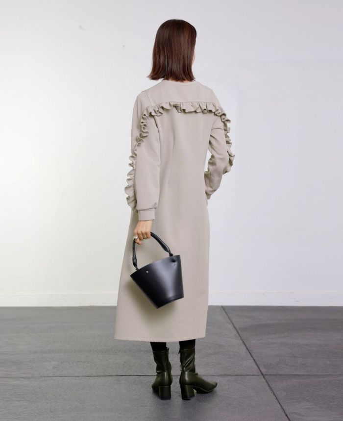 TRECODE トレコード 裏起毛であったか着心地ラクちん大人可愛いフリルデザインワンピース