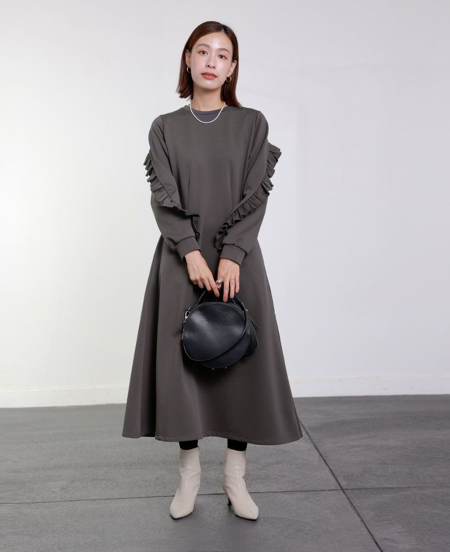 TRECODE トレコード 裏起毛であったか着心地ラクちん大人可愛いフリルデザインワンピース