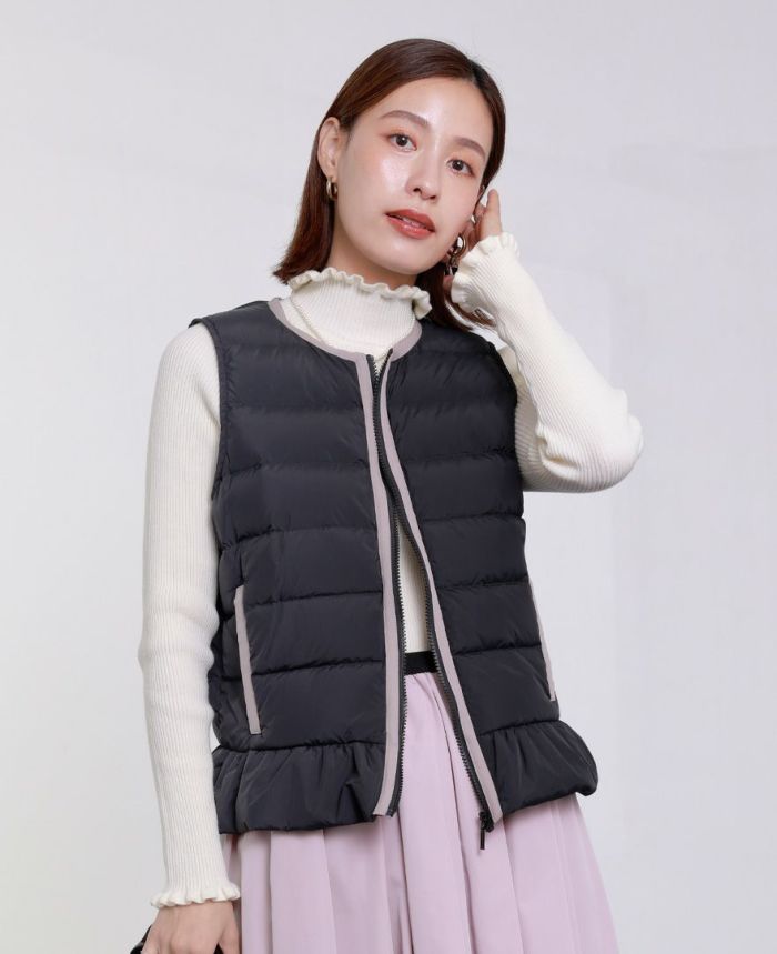 TRECODE トレコード ベストにもライナーにも使えるあったか大人可愛いペプラムライトベスト