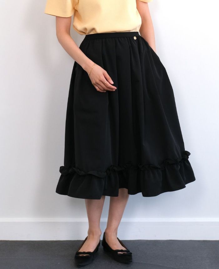 25年春夏の新作神戸・山の手スカート裾フリルのブラック