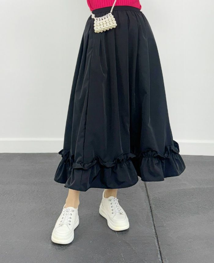 25年春夏の新作神戸・山の手スカート裾フリルのブラック