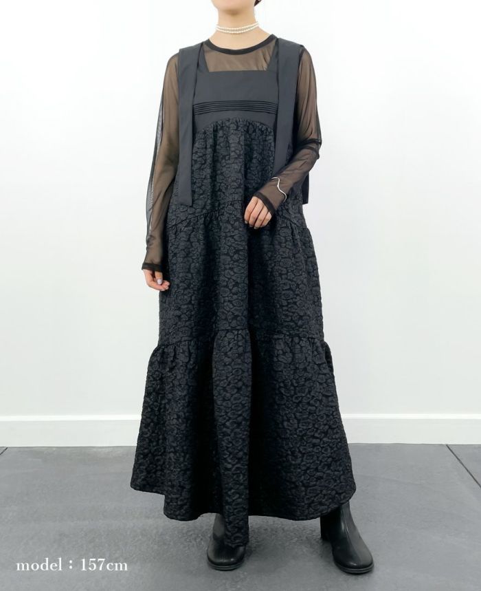 雲のような柄のティアードワンピース/cloudy cloudsの着用イメージ