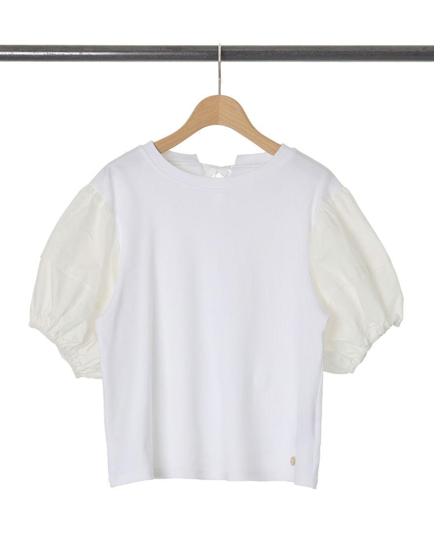 バルーン袖Tシャツホワイトの詳細画像