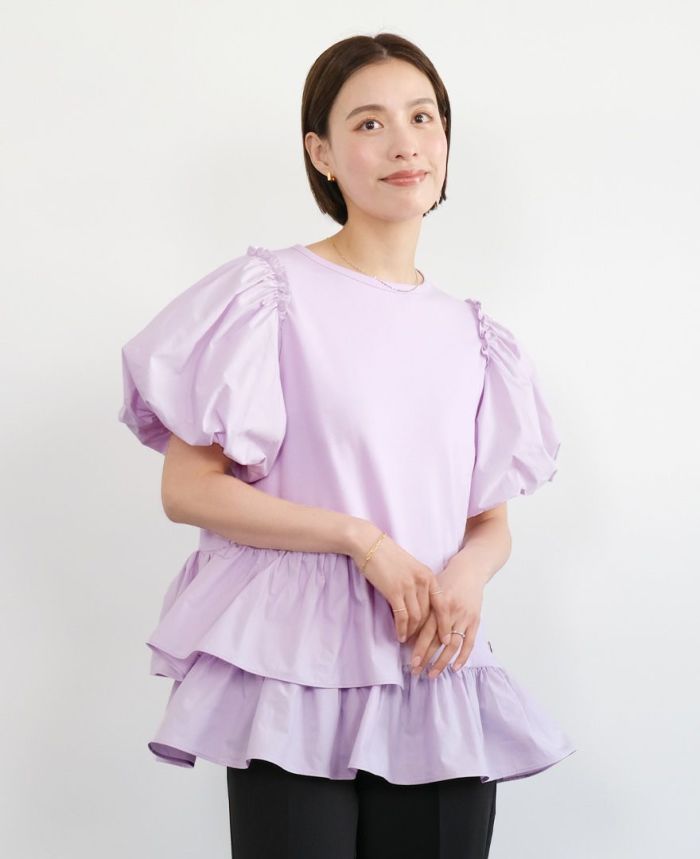 アシメフリルチュニックのラベンダー着用画像