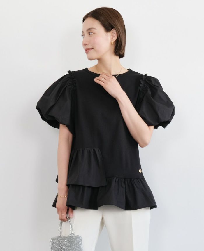 アシメフリルチュニックブラックの着用画像