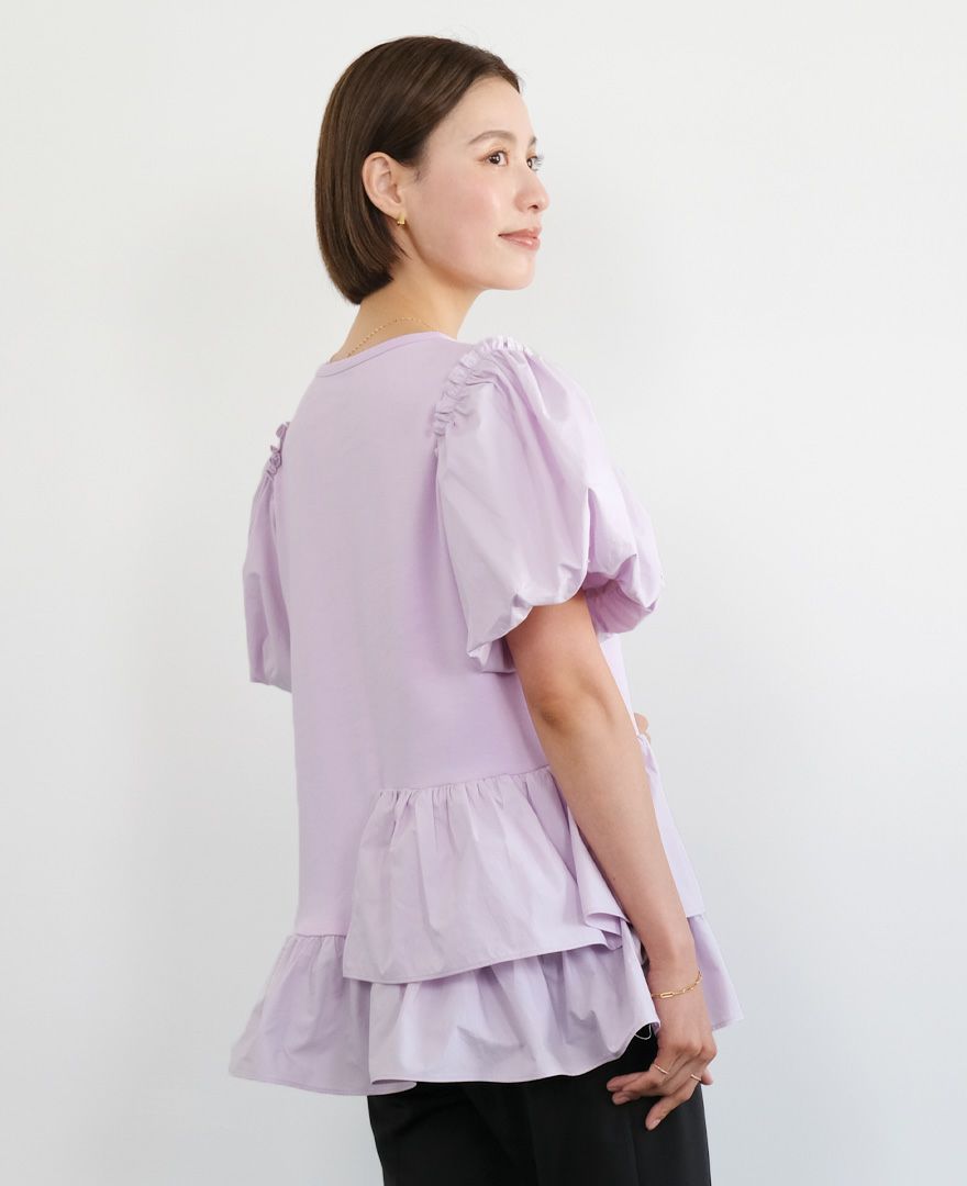 アシメフリルチュニックラベンダーの着用画像