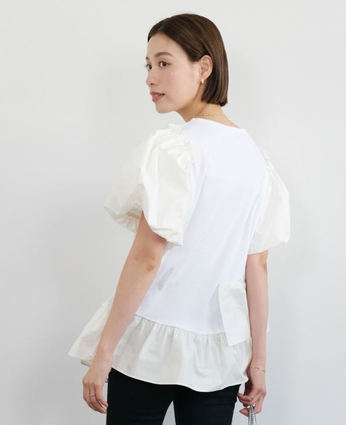 アシメフリルチュニックホワイトの着用画像